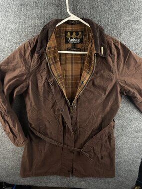 Barbour Newmarket Mac Waxed Jacket Women Full Zip Brown Size 8 US Lined
